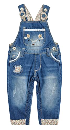 KIDSCOOL SPACE Baby-Latzhose für Mädchen,Einfacher Windelwechsel-Stickerei-Jeans-Latzhose mit offenem Sitz,Blau,2-3 Jahre von KIDSCOOL SPACE