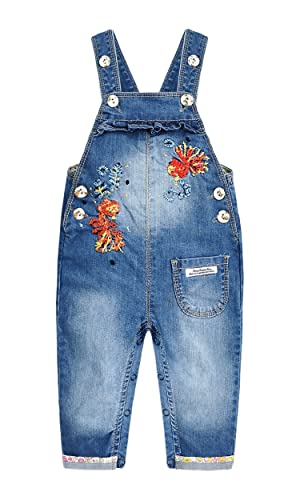 KIDSCOOL SPACE Baby-Latzhose mit offenem Sitz zum einfachen Windelwechseln Stickerei Jean Latzhose,Blau,12-18 Monate von KIDSCOOL SPACE