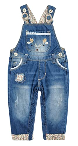 KIDSCOOL SPACE Baby-Latzhose mit offenem Sitz zum einfachen Windelwechseln Stickerei Jean Latzhose,Blau18-24 Monate von KIDSCOOL SPACE