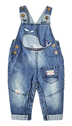 KIDSCOOL SPACE Baby Mädchen Einfach Windelwechsel Snap Beine Wal Bestickte Denim Overalls,Blau,9-12 Monate von KIDSCOOL SPACE