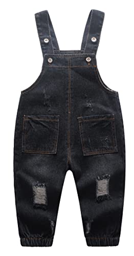 KIDSCOOL SPACE Baby Mädchen Jungen Jean Overall,Little Kid Latztasche Denim Workwear,Schwarz,3-4 Jahre von KIDSCOOL SPACE