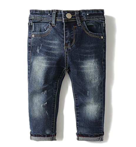 KIDSCOOL SPACE Baby Mädchen Jungen Slim Jeans,D-Ring Gummiband innen Zerrissene Jeanshose,Hellblau,12-18 Monate von KIDSCOOL SPACE