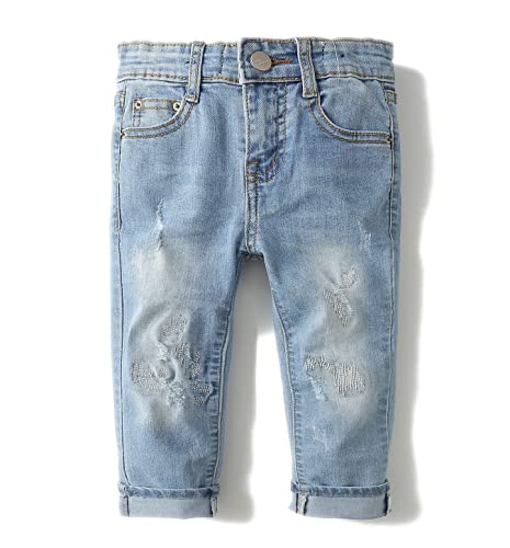 KIDSCOOL SPACE Baby Mädchen Junge Jeans, D-Ring-Gummiband innen, zerrissene Denim-Hose, Hellblau, 18–24 Monate von KIDSCOOL SPACE