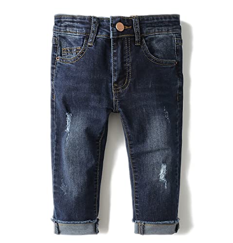 KIDSCOOL SPACE Baby Mädchen Jungen Slim Jeans,D-Ring Gummiband innen Zerrissene Jeanshose,Hellblau,2-3 Jahre von KIDSCOOL SPACE