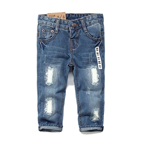 KIDSCOOL SPACE Baby Mädchen Jungen Slim Jeans,D-Ring Gummiband innen Zerrissene Jeanshose,Hellblau,7-8 Jahre von KIDSCOOL SPACE