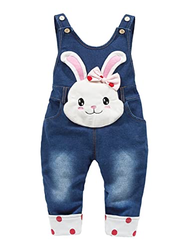 KIDSCOOL SPACE Baby Mädchen Overall, süße Kleinkind 3D Cartoon Schleife Bunny Dekor Denim Overall,Blau,3-4 Jahre von KIDSCOOL SPACE