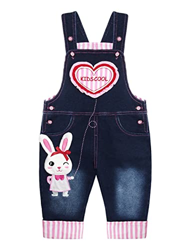 KIDSCOOL SPACE Baby Niedlich Denim Overall, Kleinkind 3D Häschen Dekor gestrickter Jean Hosen,Blau, 12-18 Monate von KIDSCOOL SPACE