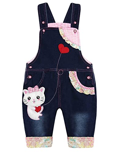 KIDSCOOL SPACE Baby-Overall, niedlicher Kleinkind 3D Cartoon Katze Denim Overall,Blau, 18-24 Monate von KIDSCOOL SPACE