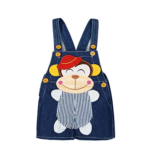 KIDSCOOL SPACE Baby Sommer Baumwolle Denim Lachender Affe Weicher Kurzer Overall,Blau,2-3 Jahre von KIDSCOOL SPACE