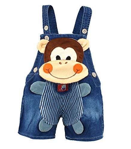 KIDSCOOL SPACE Baby Sommer Baumwolle Denim 3D Cartoon Affe Weiche Shorts Overalls,Blau,2-3 Jahre von KIDSCOOL SPACE