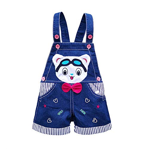 KIDSCOOL SPACE Baby Sommer Baumwolle Denim 3D Cartoon Bär Weiche Kurze Overalls,Blau,18-24 Monate von KIDSCOOL SPACE