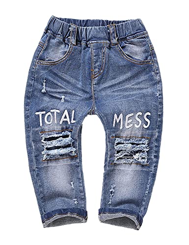 KIDSCOOL SPACE Baby Zerrissene Jeans,Kleinkind Elastische Taille Distressed Jeanshose,Hellblau,2-3 Jahre von KIDSCOOL SPACE
