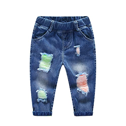 KIDSCOOL SPACE Baby Zerrissene Jeans,Kleinkind Elastische Taille Distressed Jeanshose,Hellblau,2-3 Jahre von KIDSCOOL SPACE