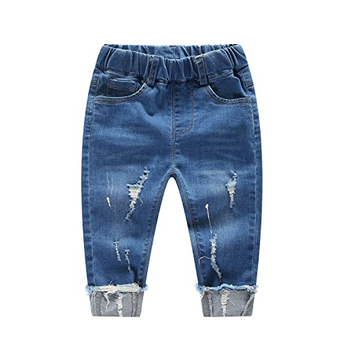 KIDSCOOL SPACE Baby Zerrissene Jeans,Kleinkind Elastische Taille Distressed Jeanshose,Hellblau,6-12 Monate von KIDSCOOL SPACE