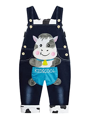 KIDSCOOL SPACE Baby süße Jeans-Overalls, Kleinkind 3D Kuh-Dekor gestrickte Jeanshose,Blau,6-12 Monate von KIDSCOOL SPACE
