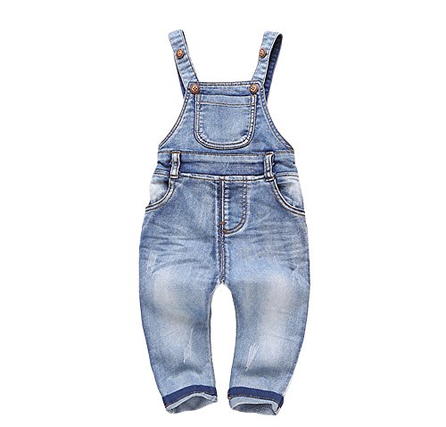 KIDSCOOL SPACE Baby & kleine Jungen/Mädchen Kariertes Futter Denim Latzhose,Hellblau, 18-24 Monate von KIDSCOOL SPACE