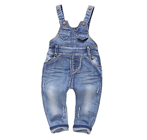 KIDSCOOL SPACE Baby & kleine Jungen/Mädchen Kariertes Futter Denim Latzhose,Hellblau, 18-24 Monate von KIDSCOOL SPACE