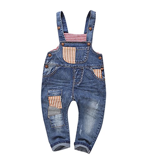 KIDSCOOL SPACE Baby & kleine Jungen/Mädchen Kariertes Futter Denim Latzhose,Hellblau, 2-3 Jahre von KIDSCOOL SPACE