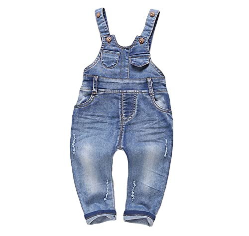 KIDSCOOL SPACE Baby & kleine Jungen/Mädchen Kariertes Futter Denim Latzhose,Hellblau, 2-3 Jahre von KIDSCOOL SPACE