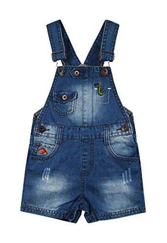 KIDSCOOL SPACE Baby & kleine Jungen Dinosaurier Auto Bestickte Mode Denim Shortalls,Blau,18-24 Monate von KIDSCOOL SPACE