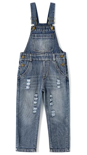 KIDSCOOL SPACE Latzhose für kleine Mädchen, Jeans-Overall mit Gummibund, gewaschen mit Rissen, Hellblau, 11-12 Jahre von KIDSCOOL SPACE