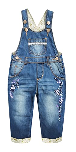 KIDSCOOL SPACE Baby & kleine Mädchen Blumenstickerei aus gewaschener Baumwolle Denim Overall,Blau,18-24 Monate von KIDSCOOL SPACE