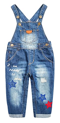 KIDSCOOL SPACE Baby & kleine Mädchen Buchstabe Rose Bestickter Stretch-Baumwoll-Denim-Overall,Blau,3-4 Jahre von KIDSCOOL SPACE