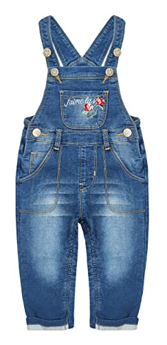 KIDSCOOL SPACE Baby & kleine Mädchen Buchstabe Rose Bestickter Stretch-Baumwoll-Denim-Overall,Blau,4-5 Jahre von KIDSCOOL SPACE