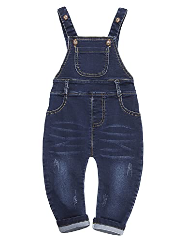 KIDSCOOL SPACE Baby zerrissene Jeans-Overalls,Kleinkind-weiche Denim-Jeanshose,Tiefblau,18-24 Monate von KIDSCOOL SPACE