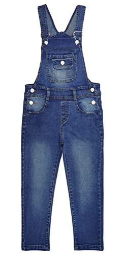 KIDSCOOL SPACE Denim-Overalls für Mädchen, gewaschene große Latzklappentaschen, weicher, dehnbarer Overall, Tiefblau, 13–14 Jahre von KIDSCOOL SPACE