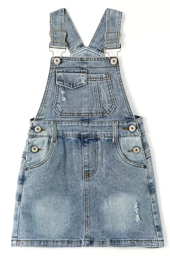 KIDSCOOL SPACE Denim Röcke für Mädchen, Kleine Mädchen Ripped Weiches Stretch-Jeans Overall Kleid, Hellblau, 5-6 Jahre von KIDSCOOL SPACE