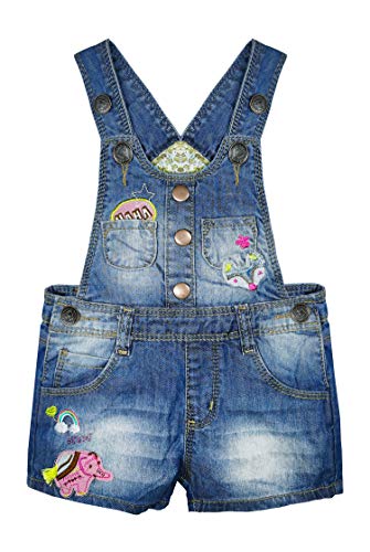 KIDSCOOL SPACE Denim Shortalls mit Regenbogen-Tierstickerei für Babys und kleine Mädchen,Blau,4-5 Jahre von KIDSCOOL SPACE