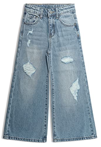 KIDSCOOL SPACE Flare-Jeans für Mädchen, Kleines großes Mädchen, zerrissene, weiche Denim-Hose mit weitem Bein, Hellblau, 12 von KIDSCOOL SPACE