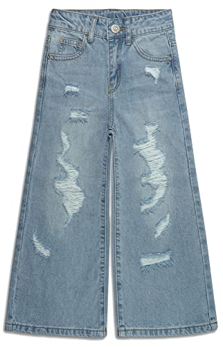 KIDSCOOL SPACE Flare-Jeans für Mädchen, Kleines großes Mädchen, zerrissene, weiche Denim-Hose mit weitem Bein, Hellblau, 14 von KIDSCOOL SPACE