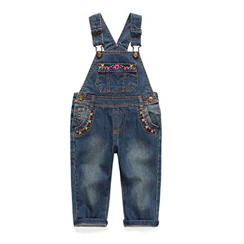 KIDSCOOL SPACE Jeans-Latzhose für Babys & kleine Mädchen,Jean Workwear Latzhose,Tiefes Blau, 3-4 Jahre von KIDSCOOL SPACE