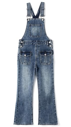 KIDSCOOL SPACE Jeans-Latzhose für Mädchen, Jeans-Latzhose mit 3D-Außentaschen, Hellblau, 9–10 Jahre von KIDSCOOL SPACE
