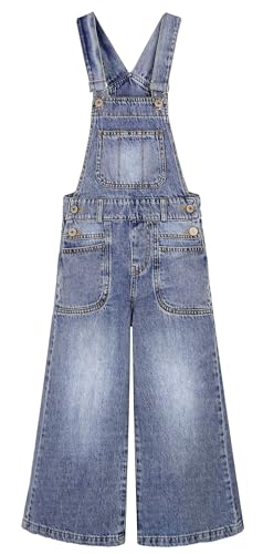 KIDSCOOL SPACE Jeans-Latzhose für Mädchen, große sichtbare Außentaschen, Hellblau, 9–10 Jahre von KIDSCOOL SPACE