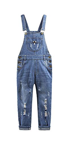 KIDSCOOL SPACE Jeans-Latzhose mit Destroyed-Effekt für Mädchen, Jeans-Latzhose mit Perlendekor, Blau, 11-12 Jahre von KIDSCOOL SPACE