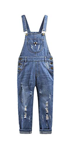 KIDSCOOL SPACE Jeans-Latzhose mit Destroyed-Effekt für Mädchen, Jeans-Latzhose mit Perlendekor, Blau, 13-14 Jahre von KIDSCOOL SPACE
