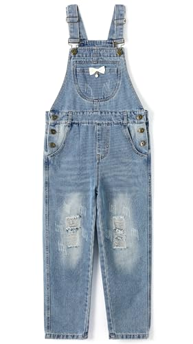KIDSCOOL SPACE Jeans-Latzhose mit Destroyed-Effekt für Mädchen, Jeans-Latzhose mit Perlendekor, Blau, 5-6 Jahre von KIDSCOOL SPACE