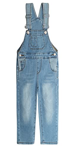 KIDSCOOL SPACE Jeans-Overall für Mädchen, elastischer Bund innen, gewaschener, dehnbarer Jeans-Overall, Hellblau, 16 von KIDSCOOL SPACE