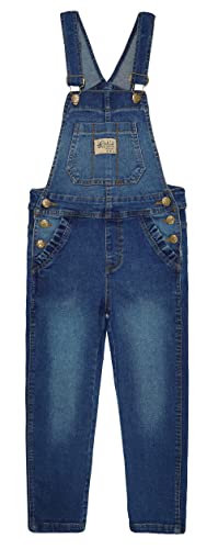 KIDSCOOL SPACE Jeans-Overall für große Mädchen, Gummiband mit 3 Knöpfen innen, dehnbarer, weicher Denim-Overall, Blau, 9–10 Jahre von KIDSCOOL SPACE