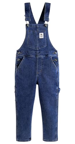 KIDSCOOL SPACE Jeans-Overalls für Mädchen, hochelastische Jeans-Latzhose für kleine große Kinder, mittelblau, 8–9 Jahre von KIDSCOOL SPACE