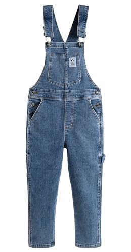 KIDSCOOL SPACE Jeans-Overalls für Mädchen, hochelastische Jeans-Latzhose für kleine große Kinder, mittelblau, 11–12 Jahre von KIDSCOOL SPACE