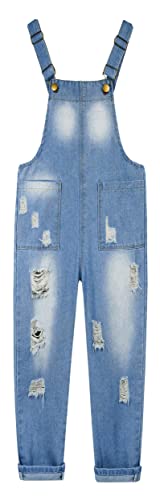 KIDSCOOL SPACE Jeans-Overalls mit vertikaler Tasche für Mädchen mit Rissen in wassergewaschener Verarbeitung, Blau,6-7 Jahre von KIDSCOOL SPACE