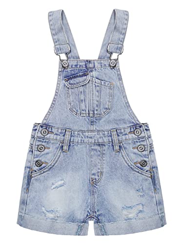 KIDSCOOL SPACE Jeans Shorts Mädchen und Jungen,zerrissene,verstellbare Träger,Sommer Denim Shortalls,hellblau,8-9 Jahre von KIDSCOOL SPACE