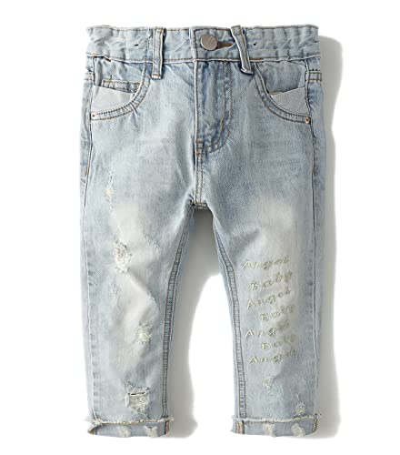 KIDSCOOL SPACE Jeans für Babys, Jungen und Mädchen, Gummiband mit D-Ring an der Innenseite zerrissener Jeanshose, Hellblau, 3–4 Jahre von KIDSCOOL SPACE