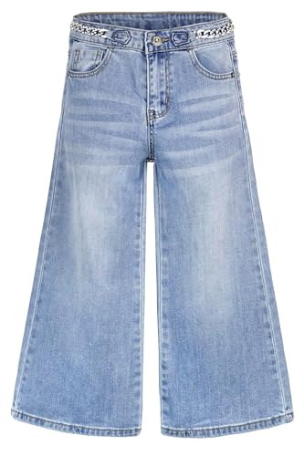 KIDSCOOL SPACE Jeans für Mädchen,Little Big Elastic Band Inside Stretchy Wide Leg Boot Cut Denim Pants,Hellblau,13-14 Jahre von KIDSCOOL SPACE