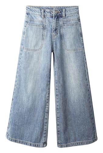 KIDSCOOL SPACE Jeans für große Mädchen, 12–13 Jahre, große Größenauswahl, ausgestellte Jeanshose mit weitem Bein, Hellblau, 9–10 Jahre von KIDSCOOL SPACE