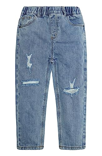 KIDSCOOL SPACE Jeans für große Mädchen, elastische Taille, zerrissene Löcher, weiche Stretch-Denim-Hose, Hellblau, 12 von KIDSCOOL SPACE